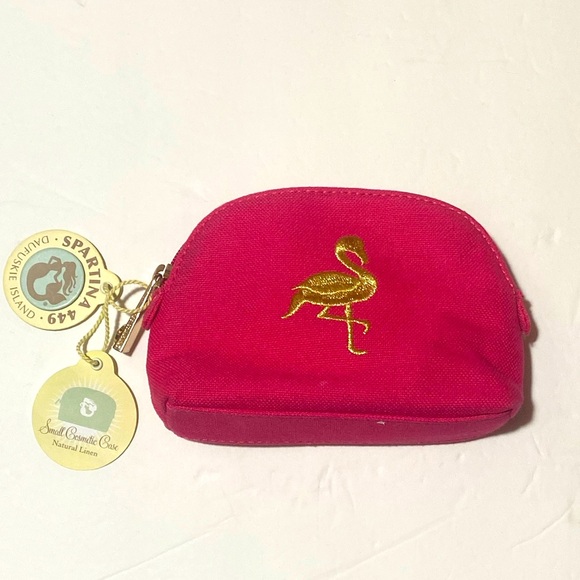 Spartina 449 Handbags - NWT Spartina 440 Gold FLAMINGO Hot Pink Canvas Cosmetic Case / Makeup Bag